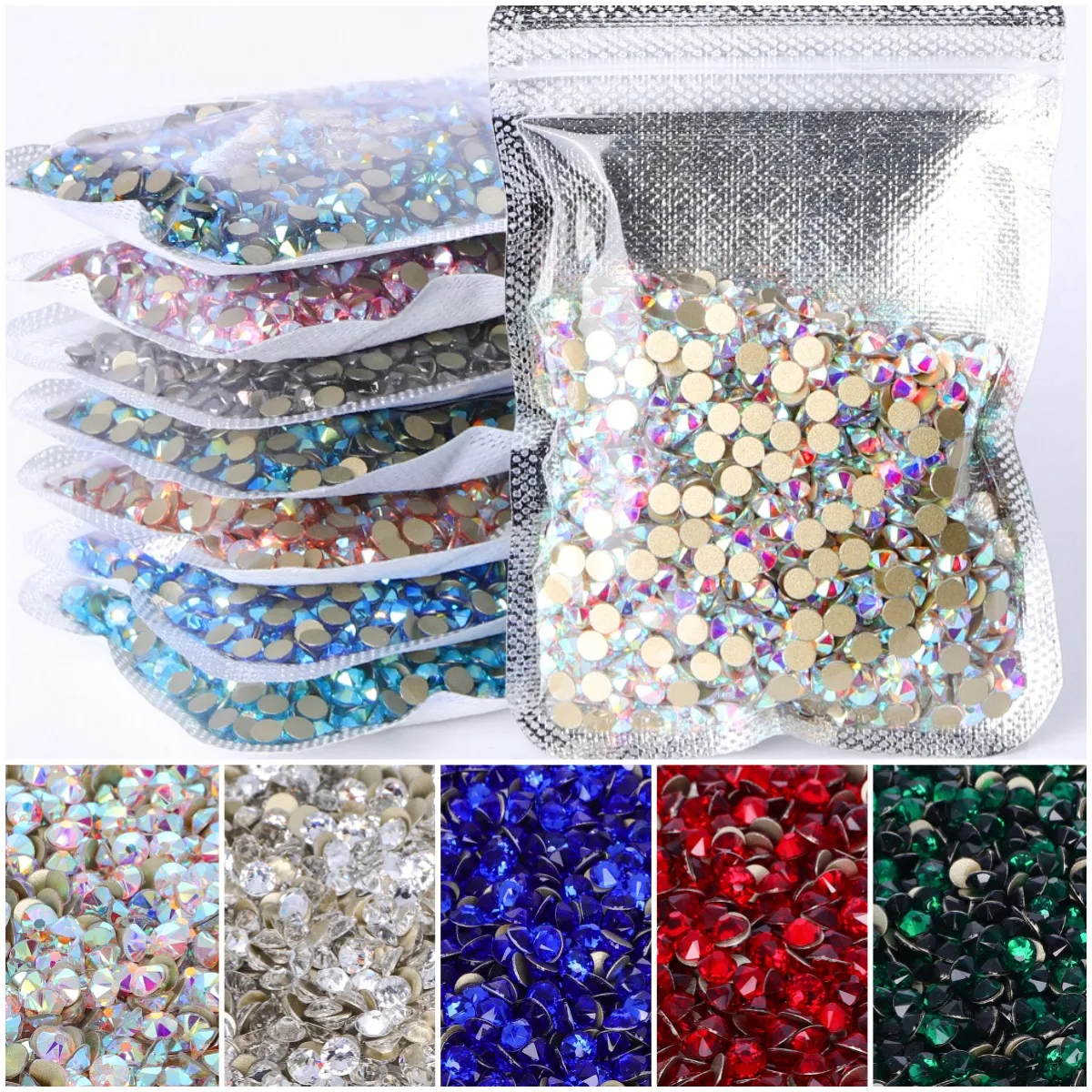 Wholesale 16 Cut Facets Rhinestones Bulk Bling Glitter 2088 Crystal Non Hotfix Flat Back Glass Christmas Colors Stones For Nail