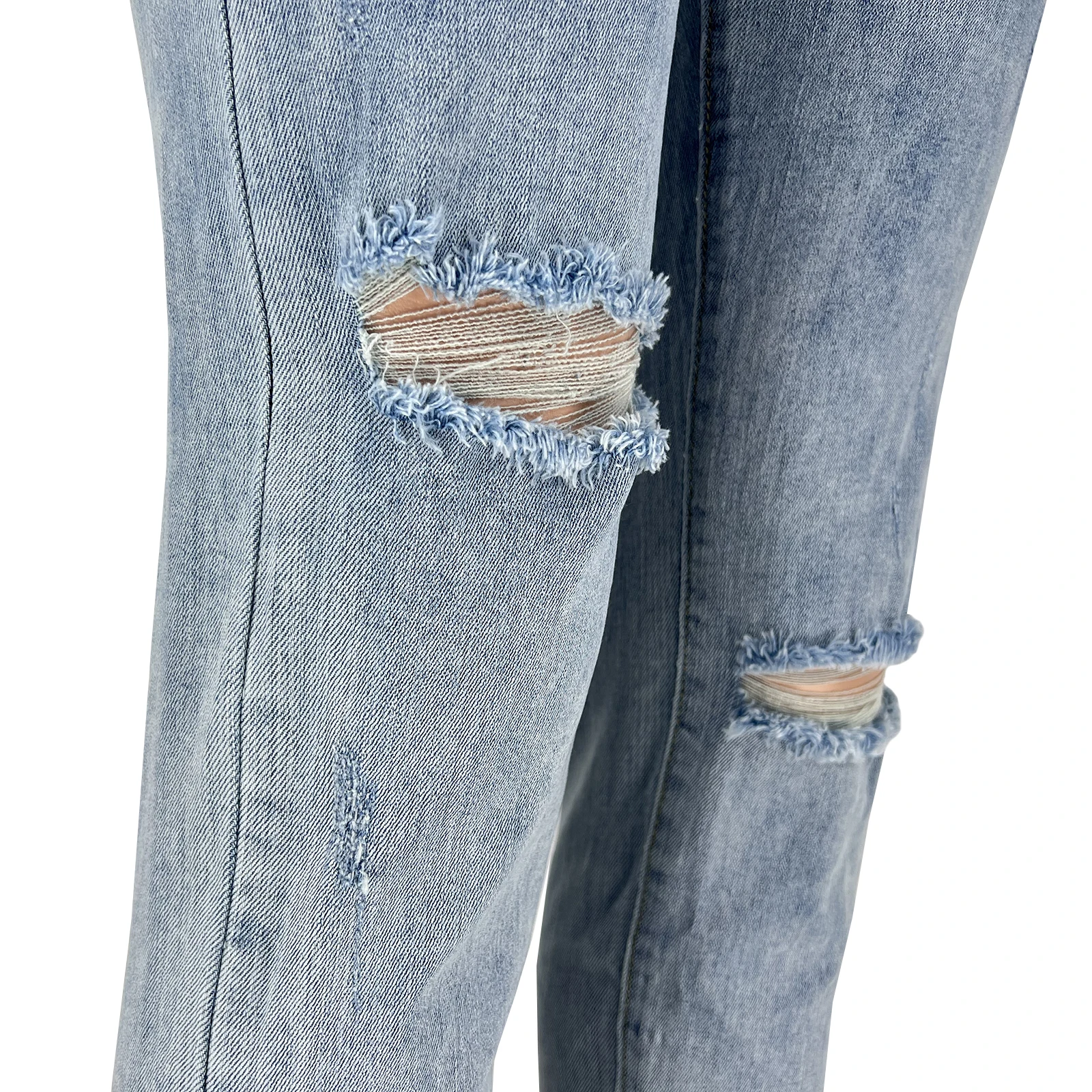 Trendy Women Clothes women denim Stretch Ripped Diagonal Buckle Denim Jeans