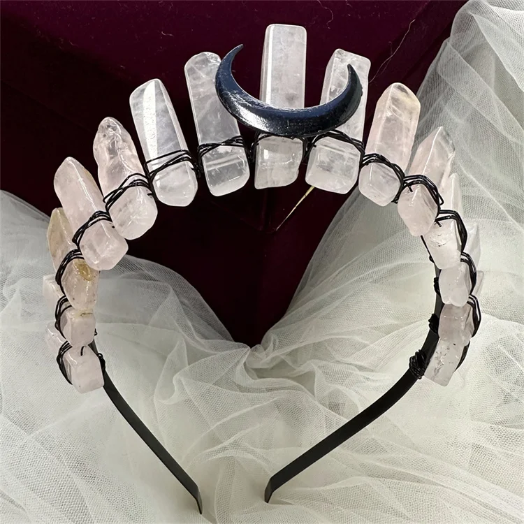 Raw Quartz Crystal Pageant Crown Cosplay Hair Accessories Natural Stones Bridal Headpiece