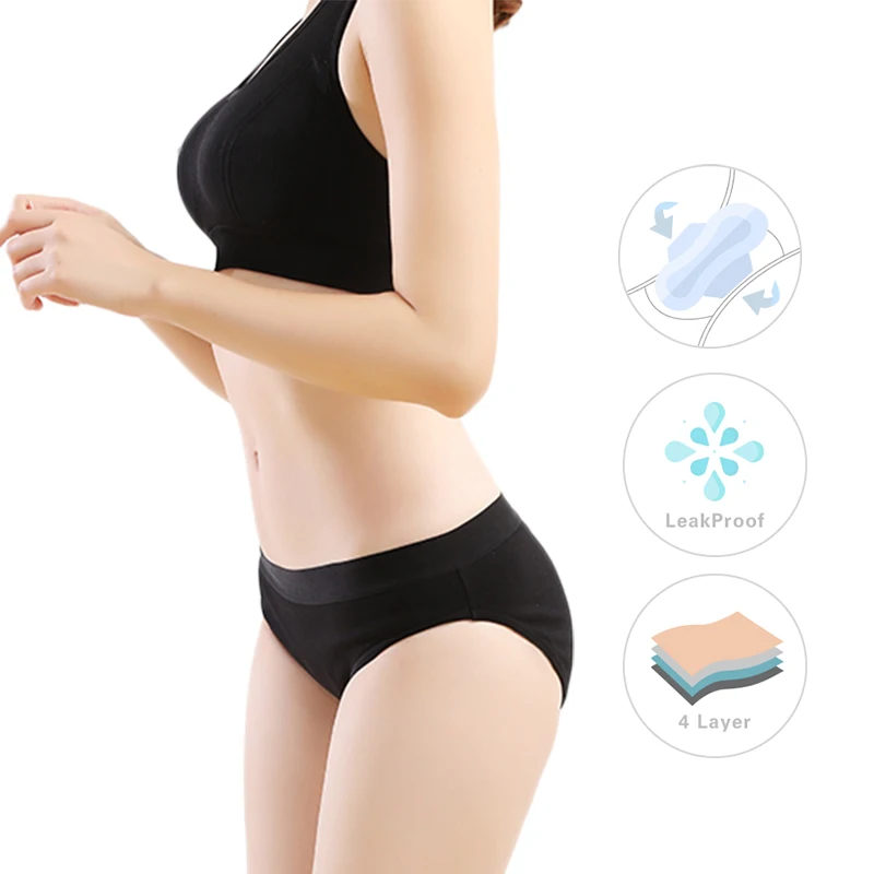 
LEVEL 8035 Black Period Panties Bikinis Menstrual Leak Proof Underwear For Women Teen Girls 