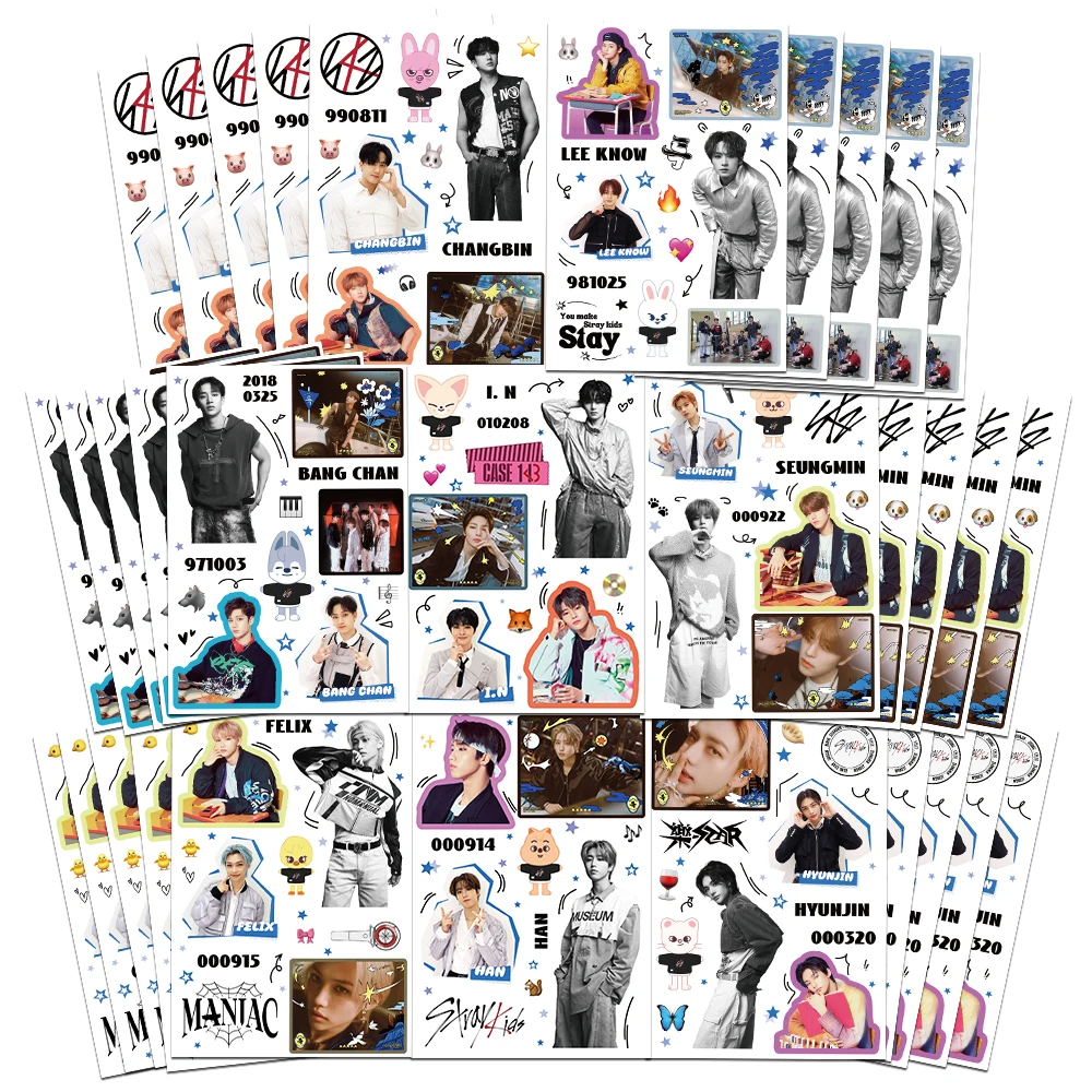 8pcs South Korean Boy Band Straykids Sticker Diy Phone Case Diary Guitar Decorative Waterproof Graffiti Puzzle Pvc Gift Stickers