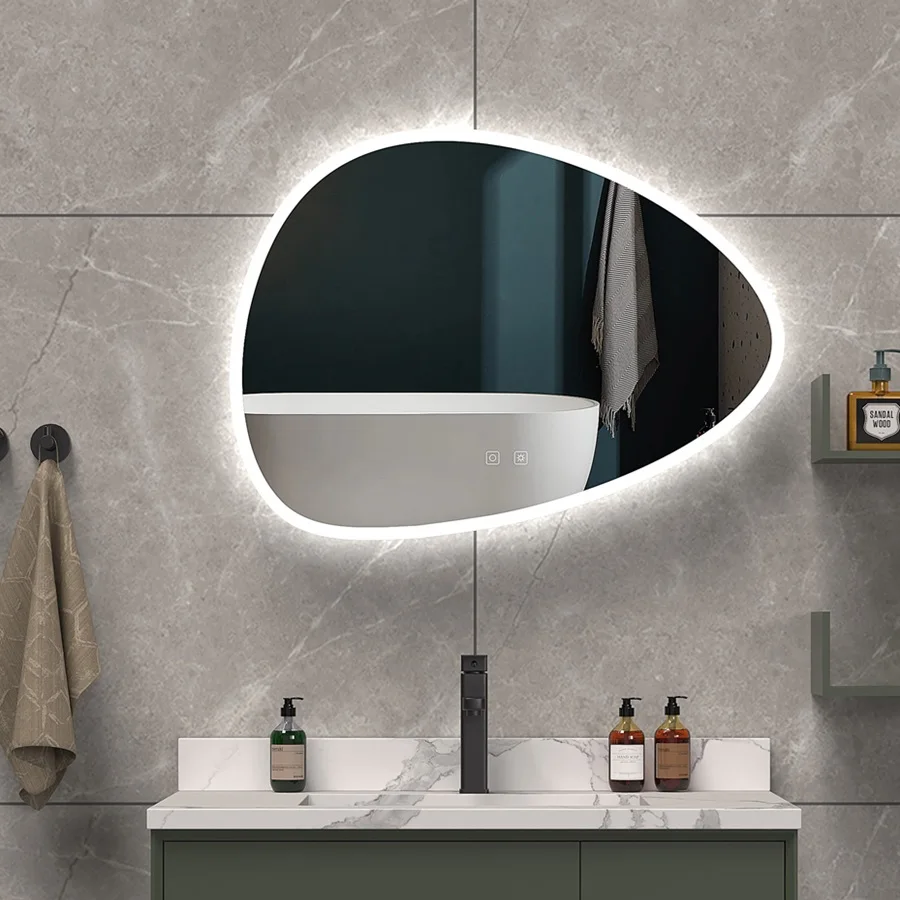 Modern Bathroom LED Smart Mirror Wall-Mounted Irregular Hanging Makeup Mirror Bright LED Light Waterproof Decorative Bathroom
