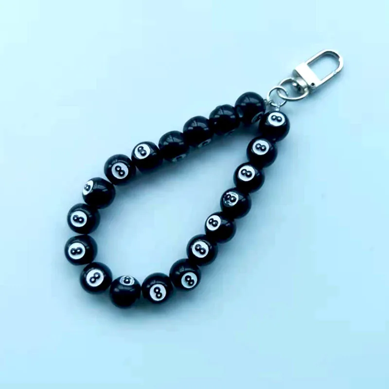 Simple alloy door buckle Black 8 lanyard ins Beaded mobile phone chain Key chain pendant Bag lanyard accessories