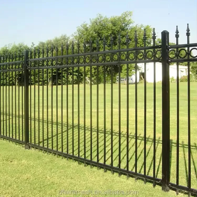 Popular Decorative Wrought Iron Flat Top Fence Low Maintenance Powder-Coated Steel Metal Fence Protection Elegant Design Privacy