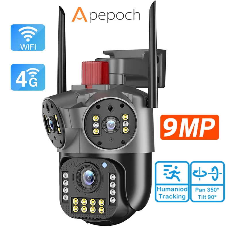 V380 Pro Outdoor Wireless Three Lens Wifi PTZ Camera 9mp Outdoor IP Camera Auto Tracking Video Security Cctv Cameras