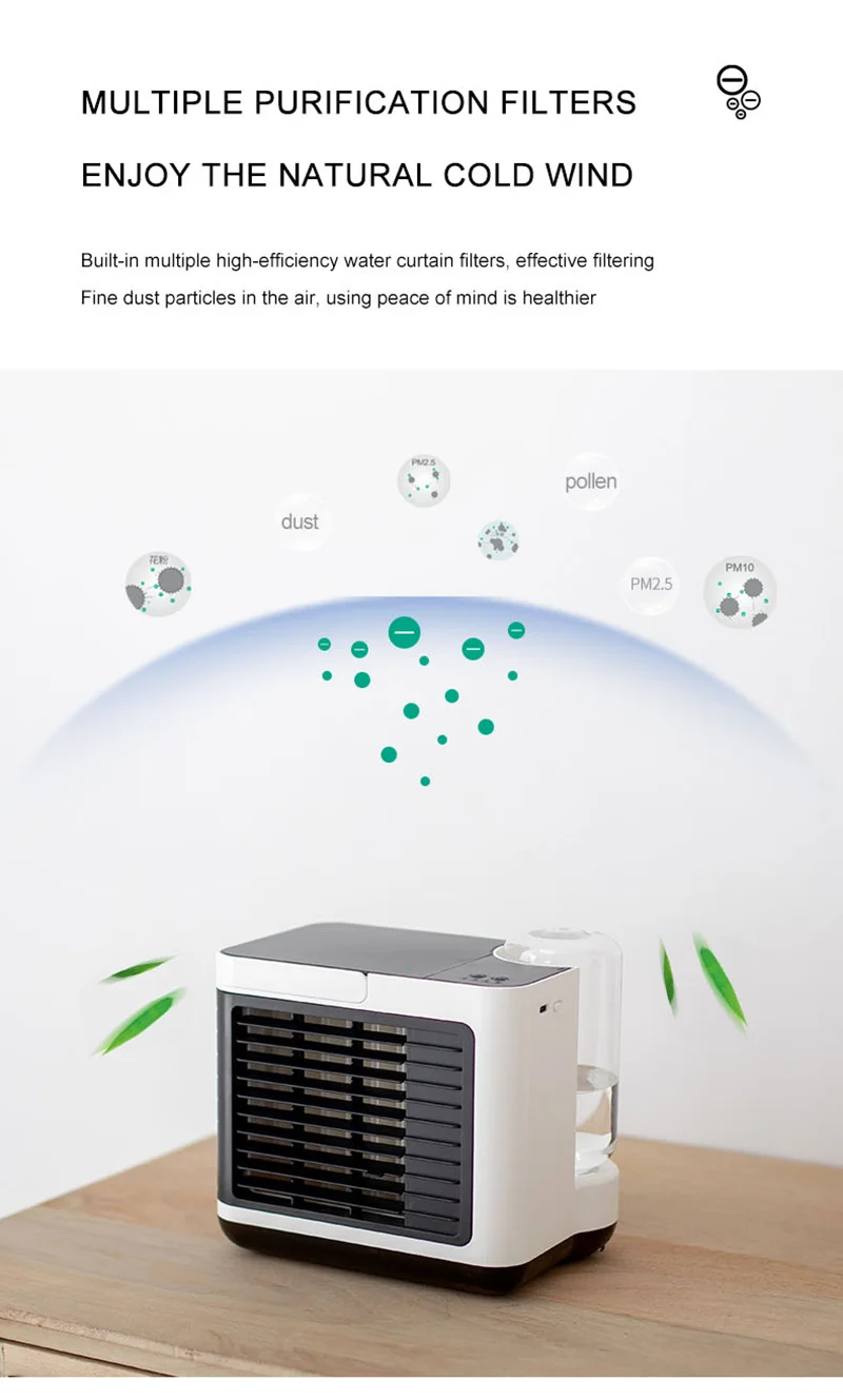 2000mAh Negative Ion Purifying Air Humidifying Fan Mini Portable Cooler with Night
