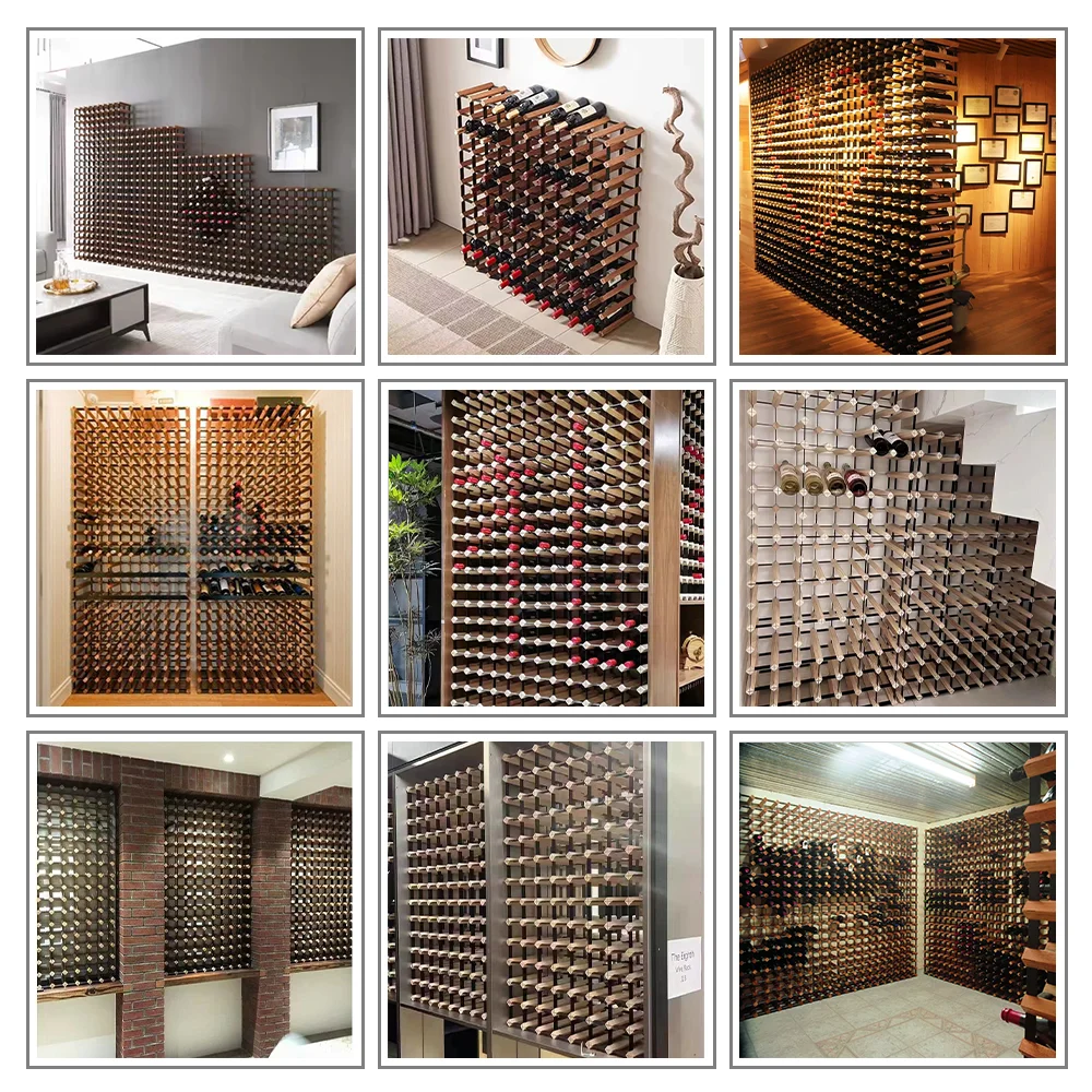 Home Bar Decor Solid Wood Wine Holder 72 Bottles Wine Bottle Display Shelves Custom Stackable Modular Wooden Wine Rack