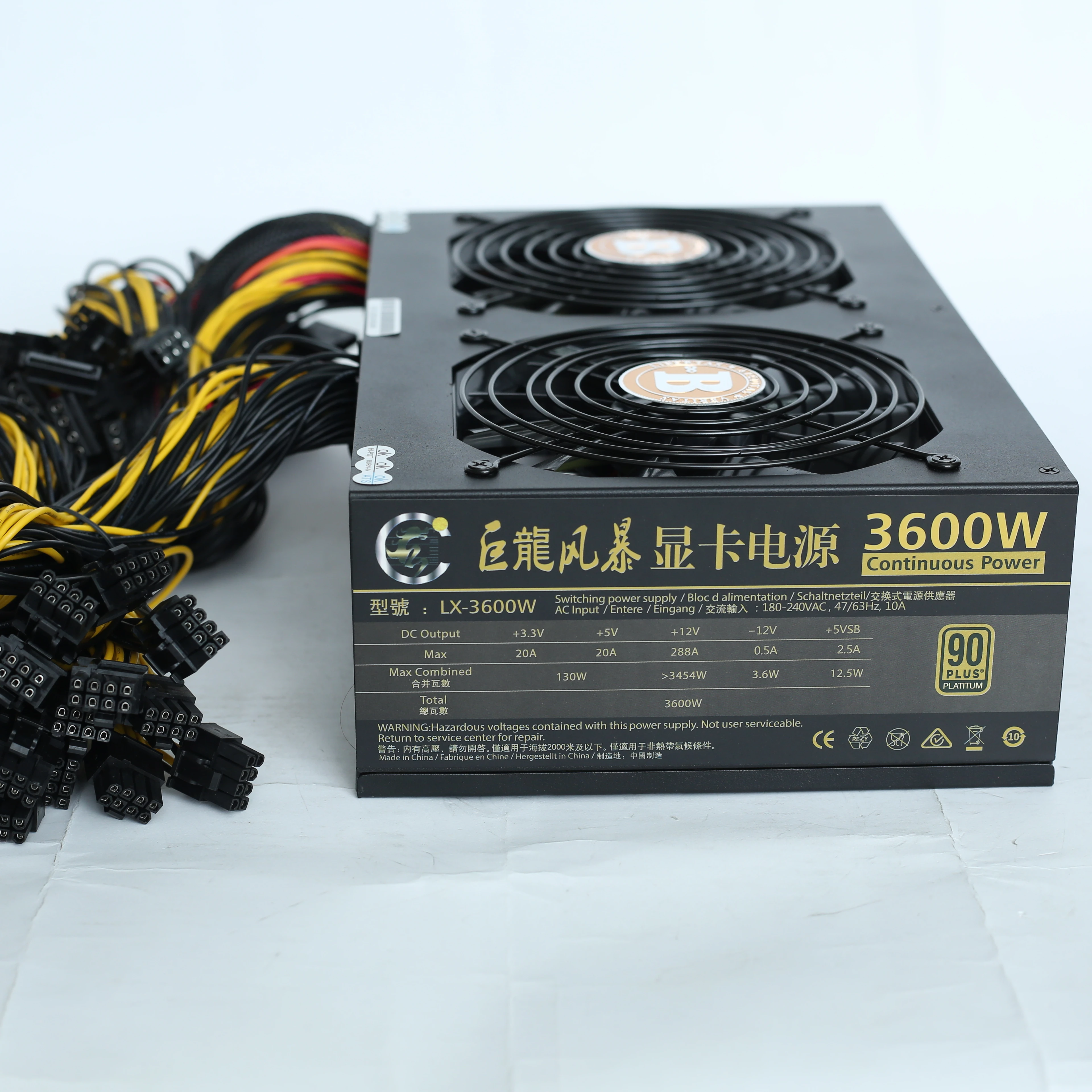 3600W Rated PC Power Supply 2600W PSU Computer 12 GPU Server ATX Rendering Equipment 8PIN*2+4PIN 90 Plus LX3600W