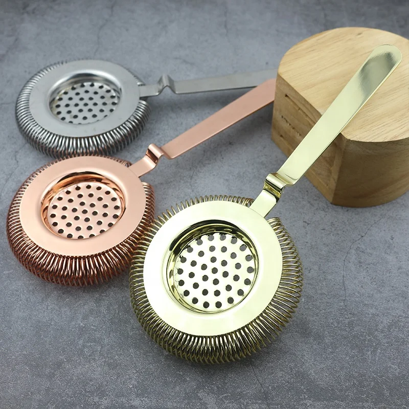 Stainless Steel Cocktail Strainer, Silver/Copper/Gold Bar Hawthorn Strainer with Wire Spring