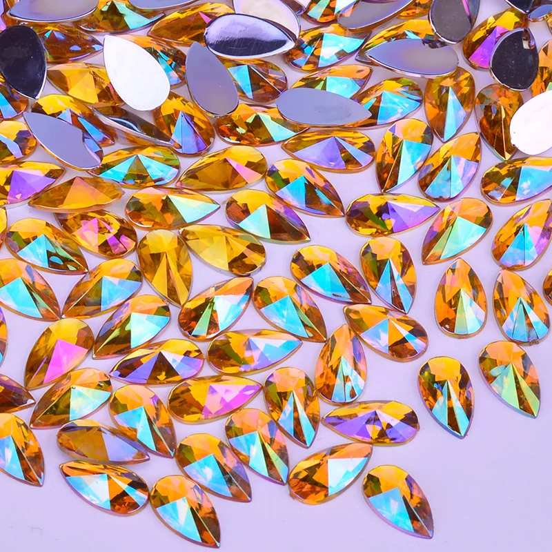 8*13mm 9*18mm Red AB Teardrop Crystal Stones Flatback Acrylic Strass Applique Non Sewing Rhinestones for Handmade Crafts