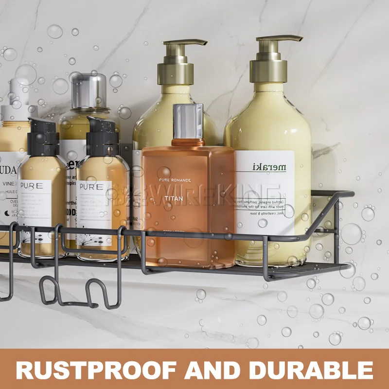 WIREKING 2 Pack Black Adhesive Shower Caddy Shelf Metal Rustproof Shower Caddies Bathroom Basket for Inside Shower