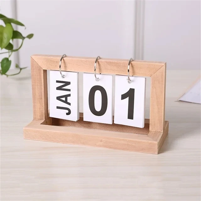 Home Decoration Photography Props Office Wooden Perpetual Calendar Flip Month Date Display Desktop Schedule Daily Planner