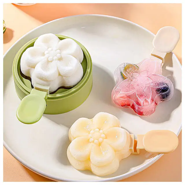 Cherry Flower Shape Silicone Popsicle Mold Reusable Silicone Popsicle Mold Dessert Ice Cream Popsicle Molds With Sticks