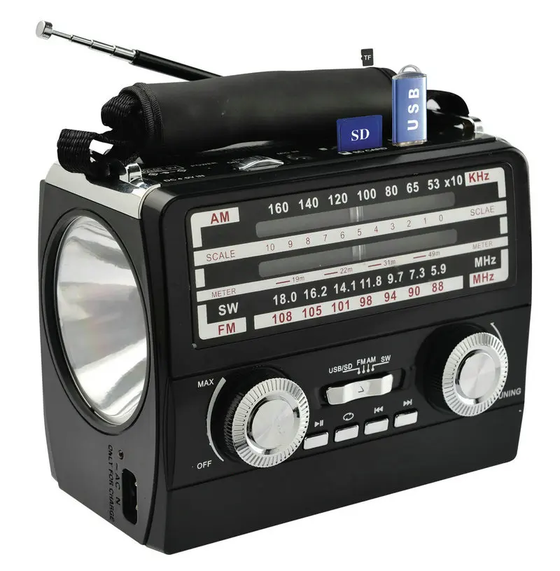 KNSTAR Portable FM AM SW 3 band USB/SD/TF MP3 player radio receiver with torch light  FP-1359BT