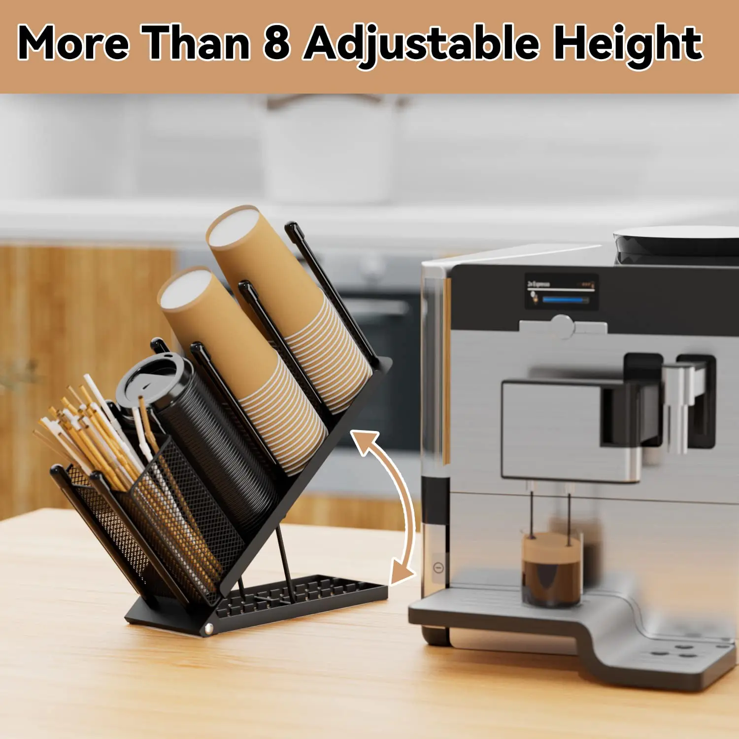 Metal Cup And Lid Organizer Holder Coffee Cup Holder For Desktop 4 Compartment Cup Dispenser Straw Holder Storage