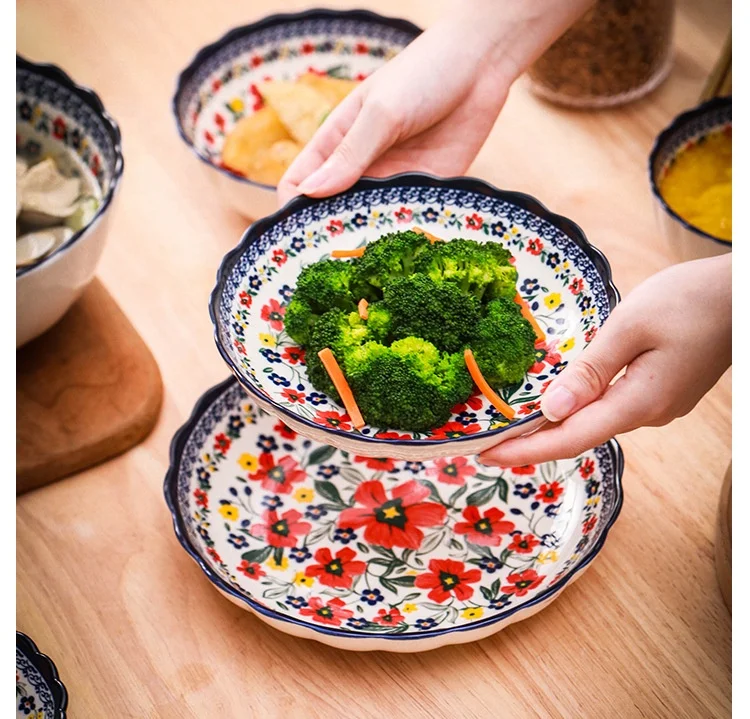 colorful flowers Dinnerware Set Bohemia Style Ceramic Cutlery with Foam  Hand-painted Exquisite Creative Household Tableware