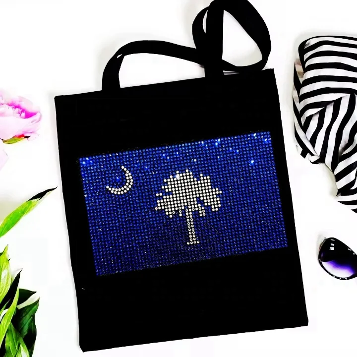 HotFix Rhinestones Transfers South Carolina Iron on Transfers Design Rhinestones Carolina Flag Motif Appliques  For Garments