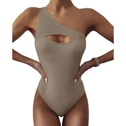 wholesale swimwear manufacturing 2022 summer solid color slash neck swimwear sexy bikinis women swimsuit one piece bathing suits