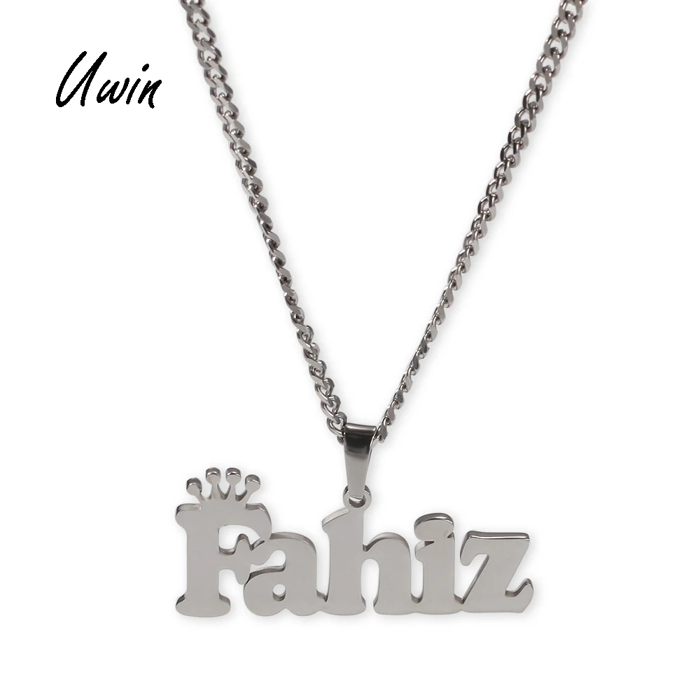 UWIN Trendy Stainless Steel Name Cutting Pendant Diy Name Plate Pendant Rapper Necklace