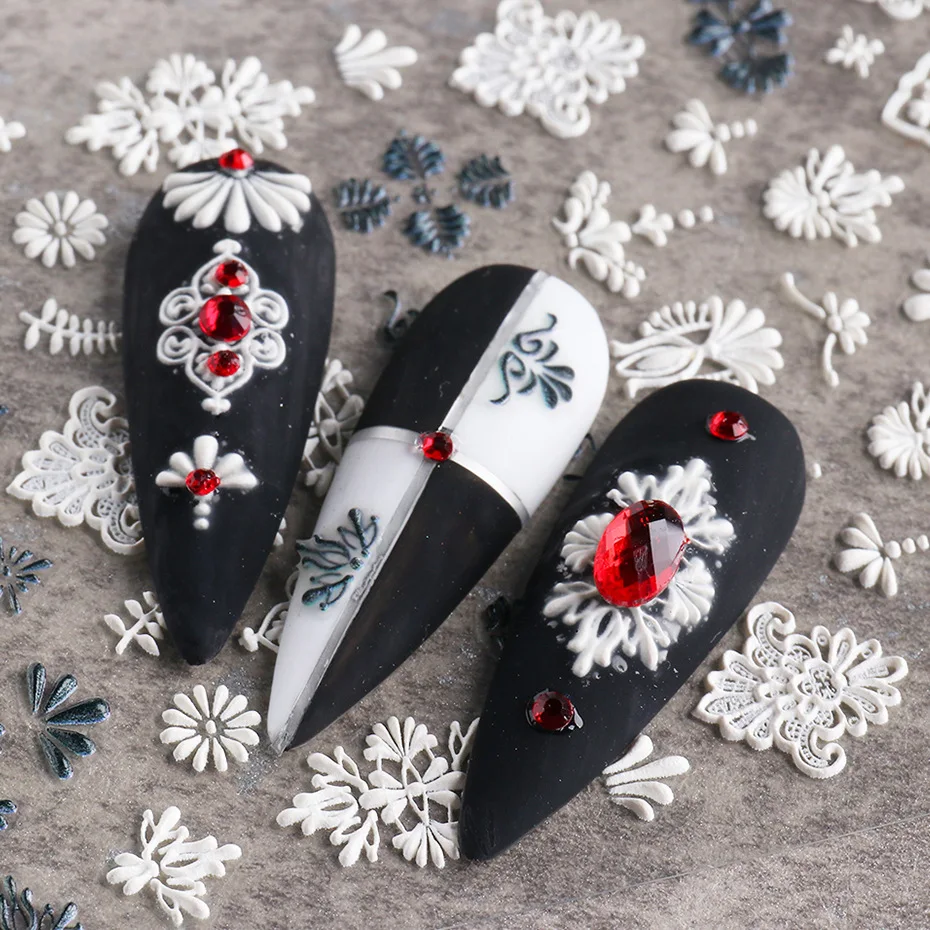5D Nail Decals Stickers  Spring Flower European Pattern Black White 3D Embossed Customize Design Butterfly Stickers for Nail