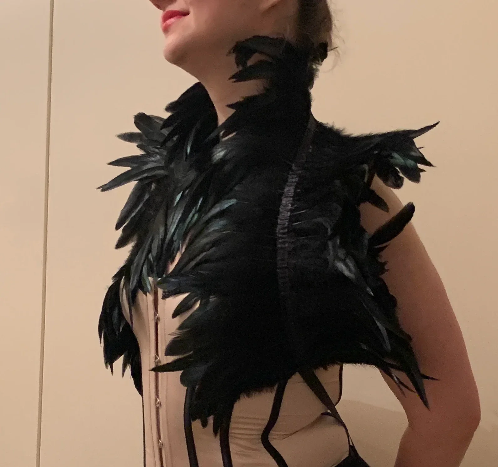 Women Role Play Feathers Shawl Belts Sexy Strappy Punk Gothic Body Harness Party Rave Lingerie Dance Costume Women Feather Scarf