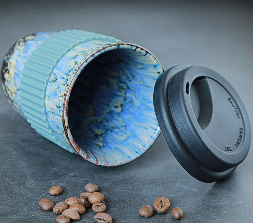 Ceramic Reactive Red Mug with Splash Proof Lid Large Coffee Mug Water Bottle Ceramic Travel Mug Coffee Cup