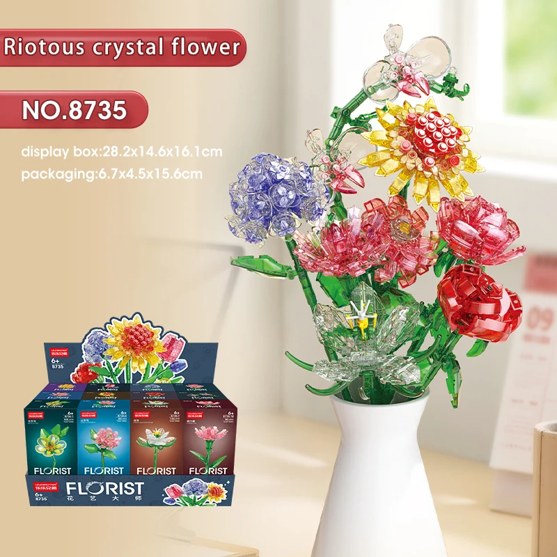 Creative DIY Plant Bouquet Decoration Building Blocks Flower Artificial Flowers Botanical Idea Toys Gifts for Adults Women Girls