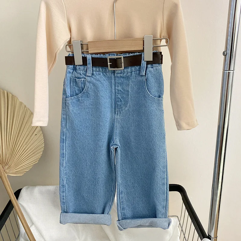 2023 Girls Trendy Clothing Summer Clothes Toddler Clothing Sets Kids Pants With Belt Denim Pants For Kids Baby Girls Jeans