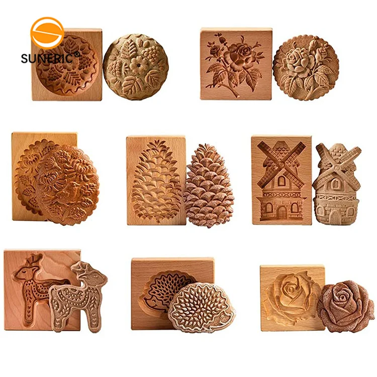 3D Embossing Stamp Mold Carved Wooden Cookie Mold  for DIY Baking Funny Christmas Kitchen Tool for Making Holiday Cookies