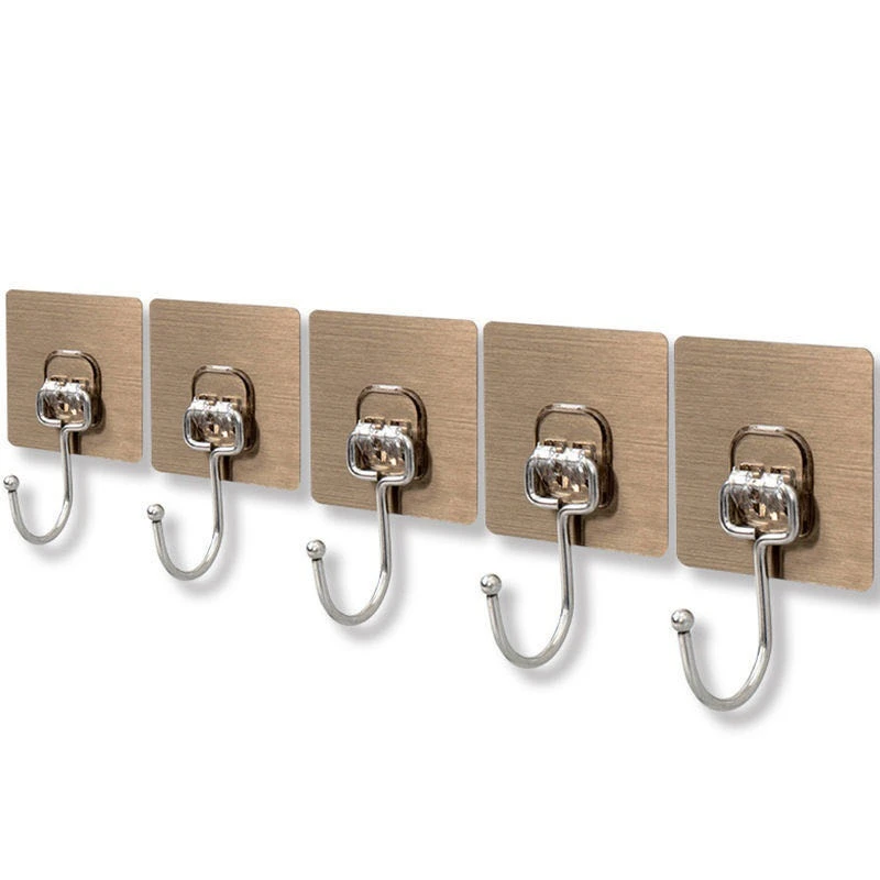Brushed Metal Hook Waterproof Self Adhesive Traceless Wall Sticky Hook Hanging Wall Hooks For Bathroom Office Kitchen