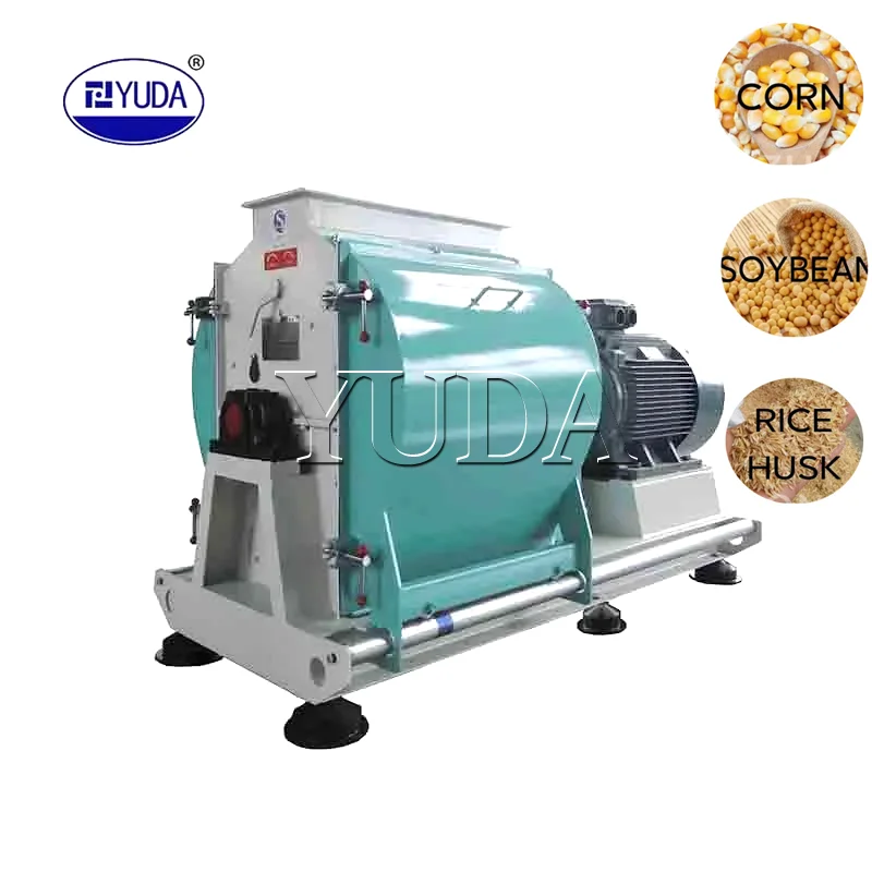 YUDA 22kw 3-4t/h Poultry Feed Crusher Hammer Mill Rice Husk Grinding Machine For Sale