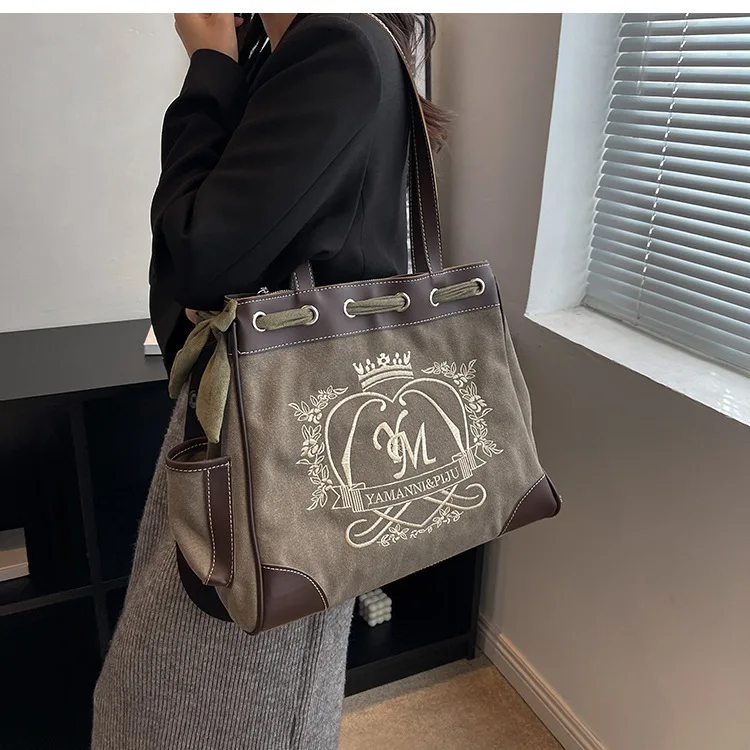 Black Handle Canvas Bag Custom Print Promotional 100% Cotton Canvas Tote Shoulder Bag Wholesale Fashion Large Canvas