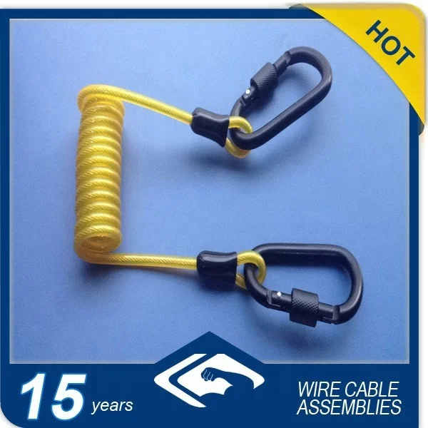 Double hook key chain yellow safety spring coil tool lanyard for safety