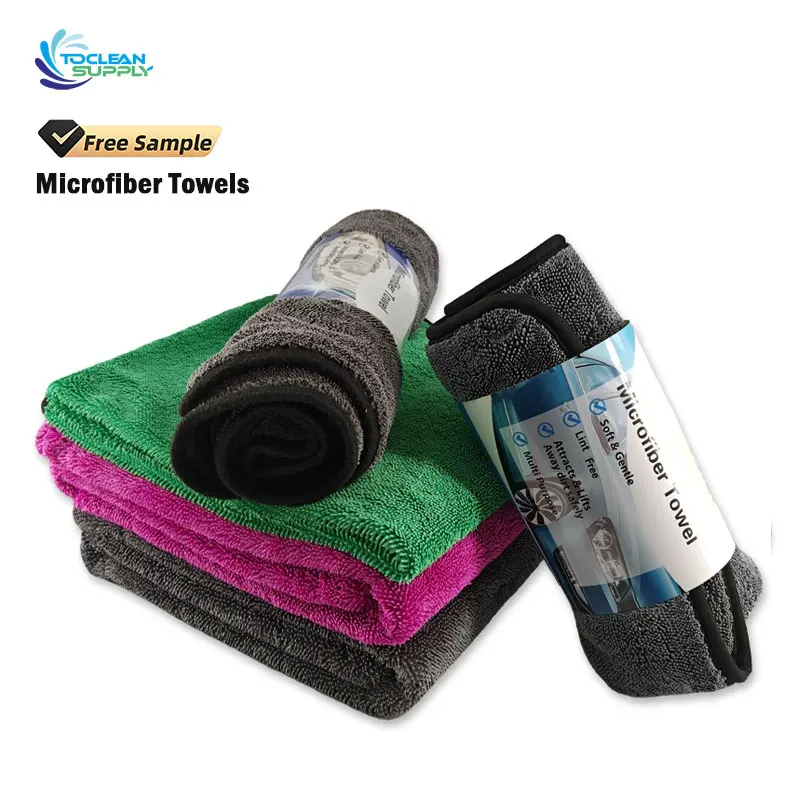 professional 60x90cm microfiber wash towel double sided auto microfiber twisted loop drying towel for car detailing 20x20cm