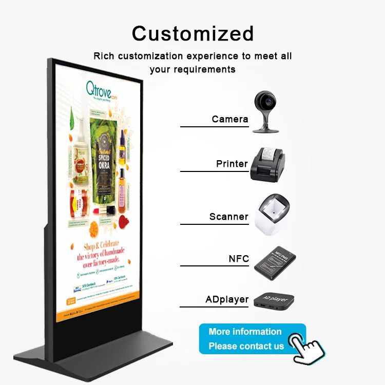 New 75 Inch Full Screen Vertical Android Kiosk Digital Signage And Display Floor Standing Indoor Advertising Screen
