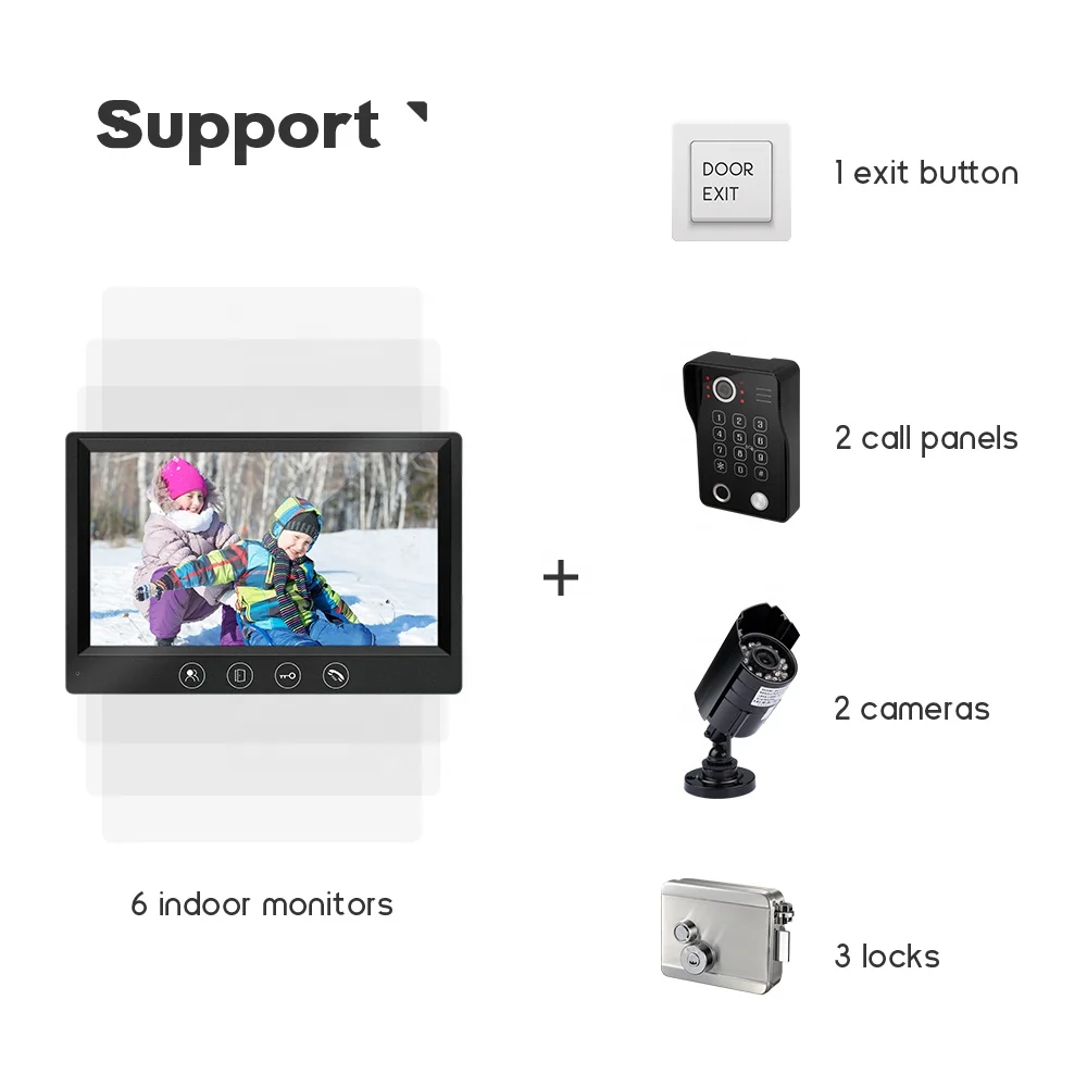 Video Door Phone System 7 Inch Clear LCD Monitor Wired Video Intercom Video Doorbell for Apartment and Villa Support Monitoring