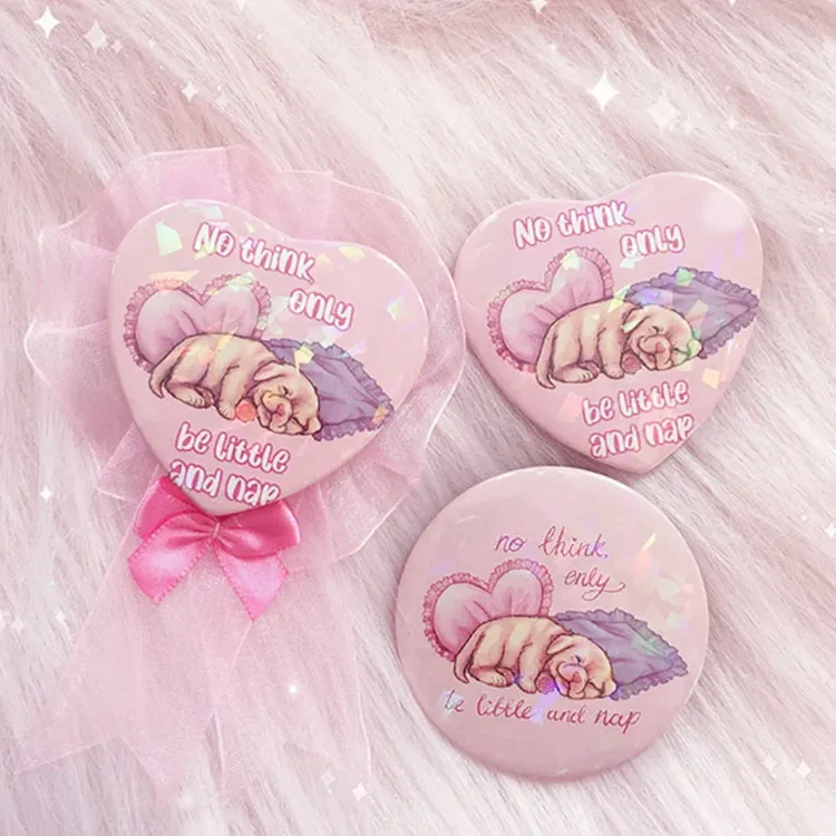 Pastel Pink Little Puppy Babycore No Thoughts Only Be Little And Nap Button Pin Button Badge