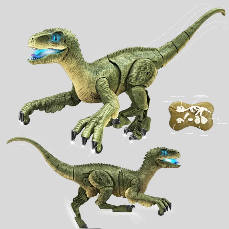 2.4G RC Dinosaur Robot Toy Walking Veloci Auto-demo with Simulated  Sound Dinosaur