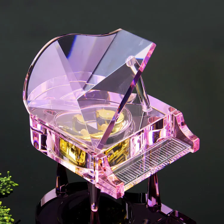 Hotsale Mechanical Jewelry custom Musical Box Glass Crystal Piano for valentine gifts