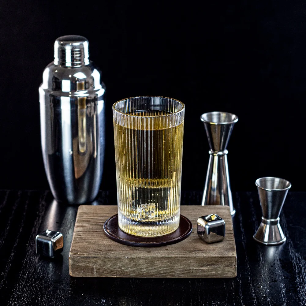 13oz Fluted Highball Glasses Tall Drinking Glasses Ribbed Cocktail Juice Tumblers Water Glasses