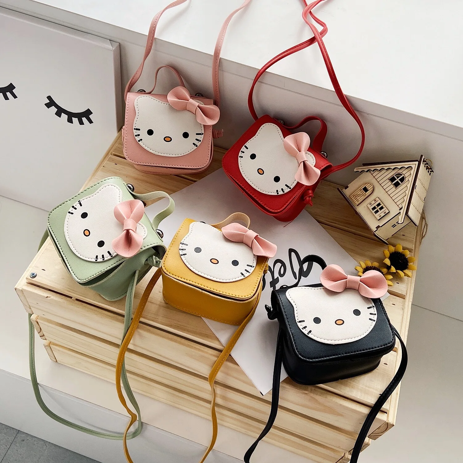 bulk Wholesale custom label Kawaii Cute Girl Handbag Cartoon Wallet Kids Hello Cat Crossbody Bag KT Children Shoulder Bags