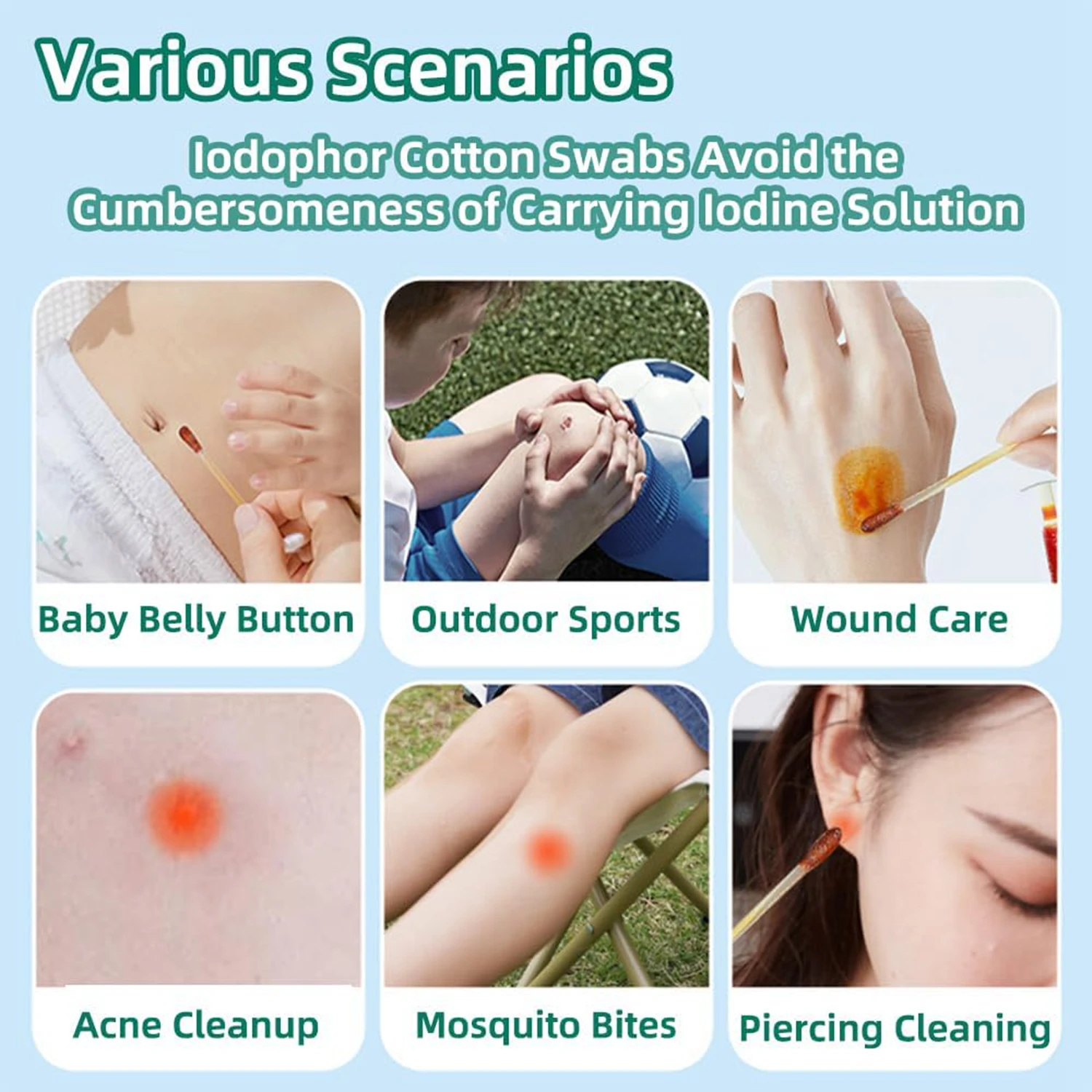 Iodine Swabs for First Aid Individually Sealed Absorbent Iodine Swabs for Wound Care, Household, Travel, Sports, Outdoors