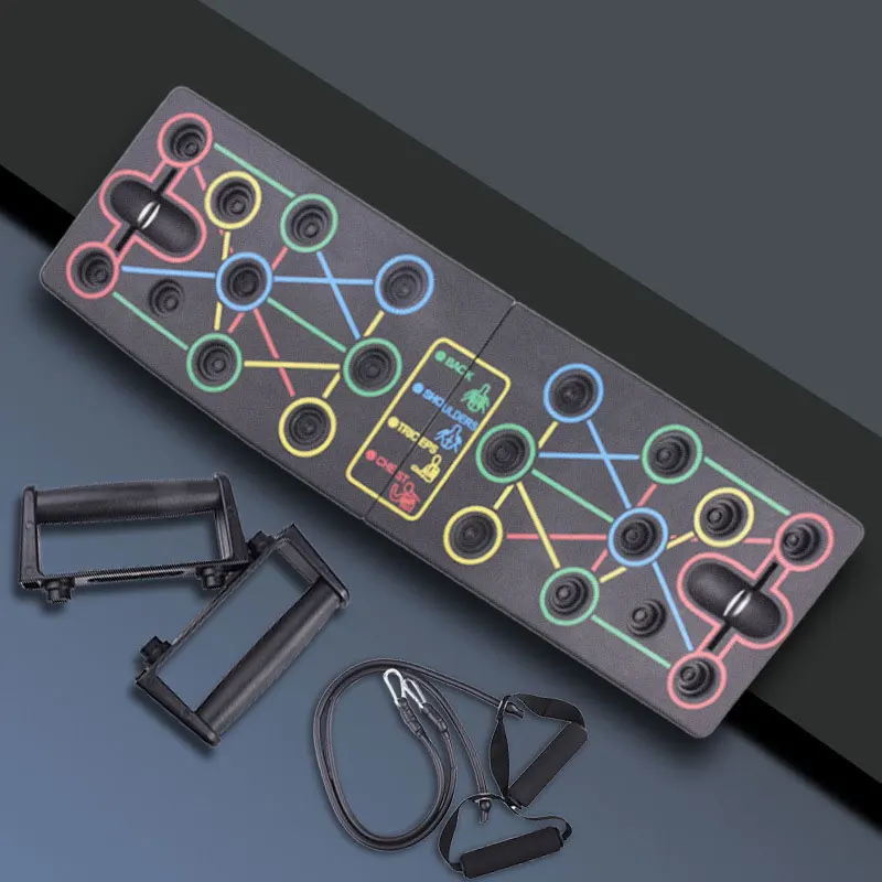 Folding Multifunctional Push-up Training Board Home Gym Equipment Push Up Board Set with Resistance Band