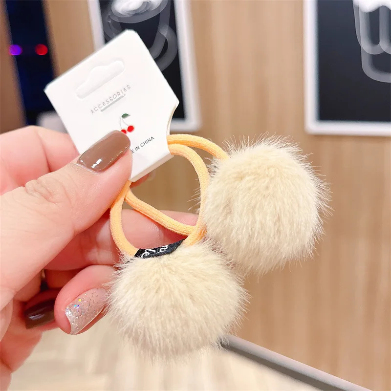 IFOND Colorful Pom Pom Balls Hair Ties Cute Elastic Rubber Bands Traceless Soft Hair Ring Hair Rope Accessories