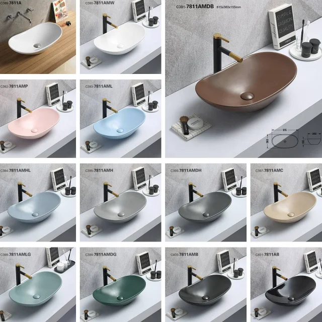 
PATE 7078DMP bathroom matte pink ceramic wash basin manufacturer sanitary ware Round matte cement grey bathroom sink 