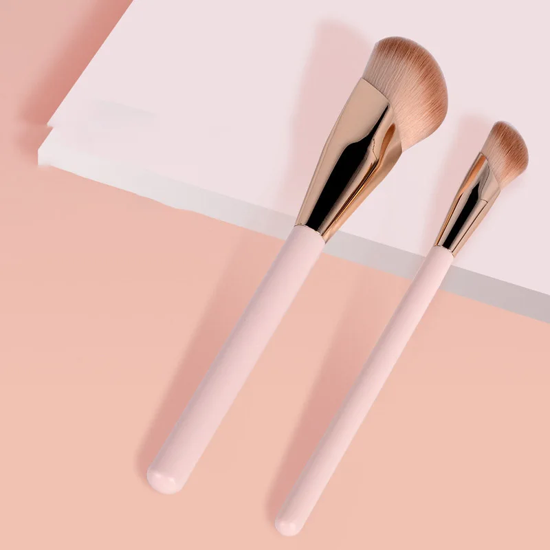 Factory oem Pink angled Foundation Makeup Brush Synthetic hair Shaped Foundation Brush Kabuki Brush For Face