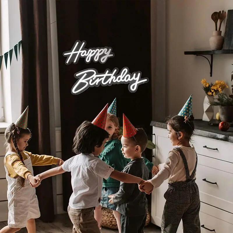 Happy birthday LED neon letters party background wall decoration good atmosphere glowing neon lights