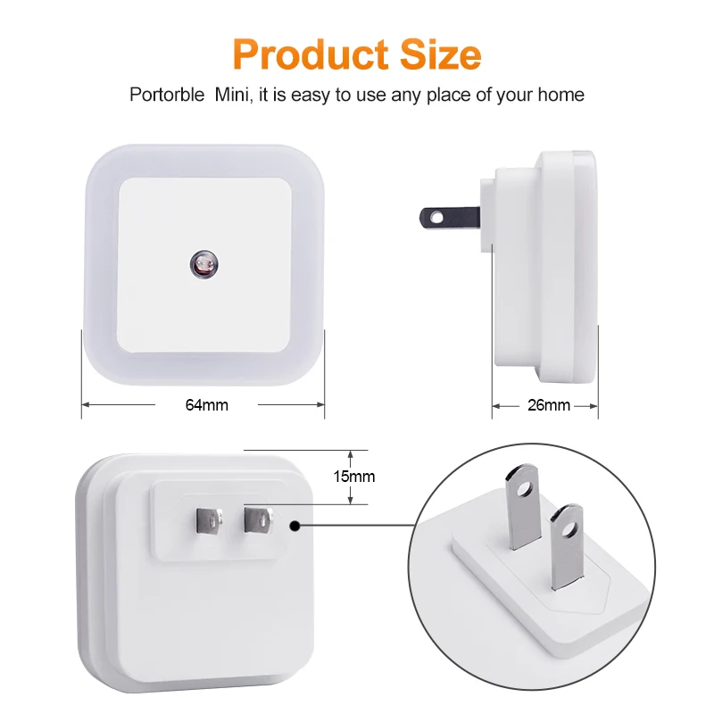 Vofull Square Creative LED Energy-saving Plug-in Night Light Bedroom Night Light Warm Light Eye Protection Lamp