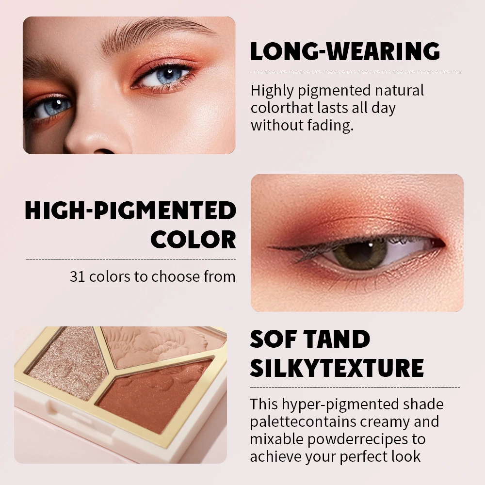 Wholesale 3 In1 Talc Free Pigmented Eyeshadow Palette Neutral Luxury Face Makeup Eyeshadows Palette Customized