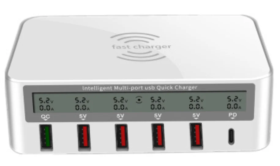 
QC3.0 Fast Charging Wireless Charging USB Charger LED Adapter Desktop 50W Intelligent USB Charger 